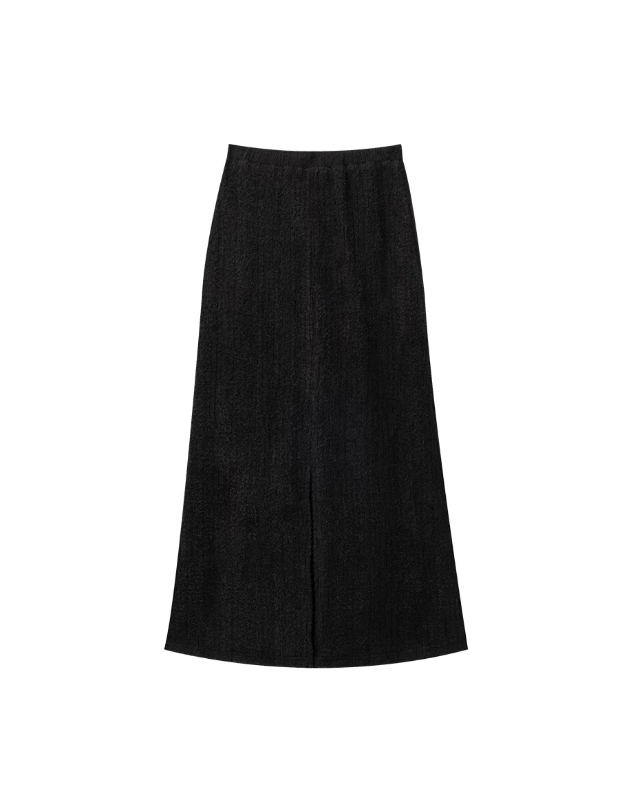 Fluffy Textured A Line Maxi Skirt with Elastic Waist