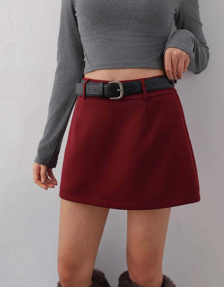 Classic Tailored High Waisted A Line Mini Skirt (with Belt) Classic Tailored High Waisted A Line Mini Skirt (with Belt)