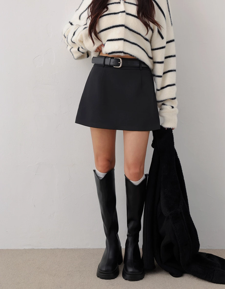 Classic Tailored High Waisted A Line Mini Skirt (with Belt) Classic Tailored High Waisted A Line Mini Skirt (with Belt)