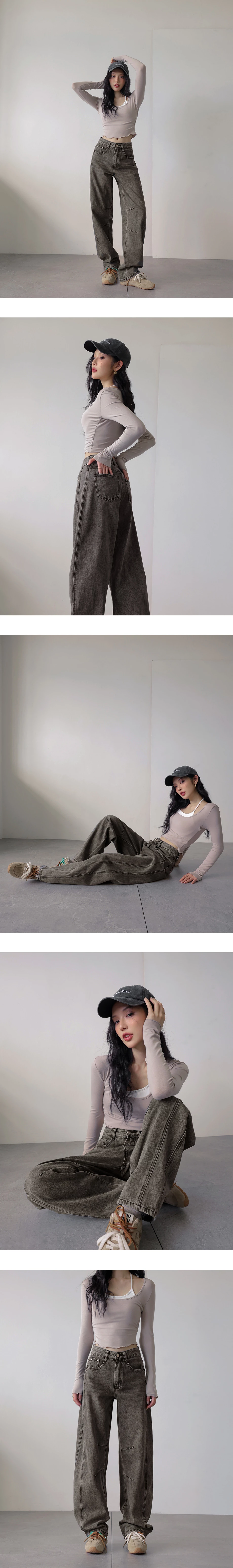 High Waist Casual Washed Wide Leg Jeans Denim Pants