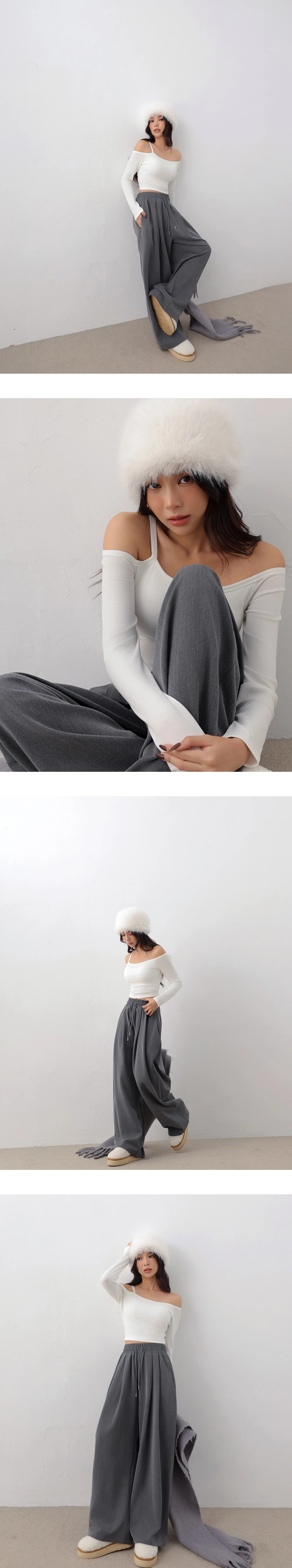 Adjustable Drawstring Waist Pleated Wide Leg Pants Adjustable Drawstring Waist Pleated Wide Leg Pants