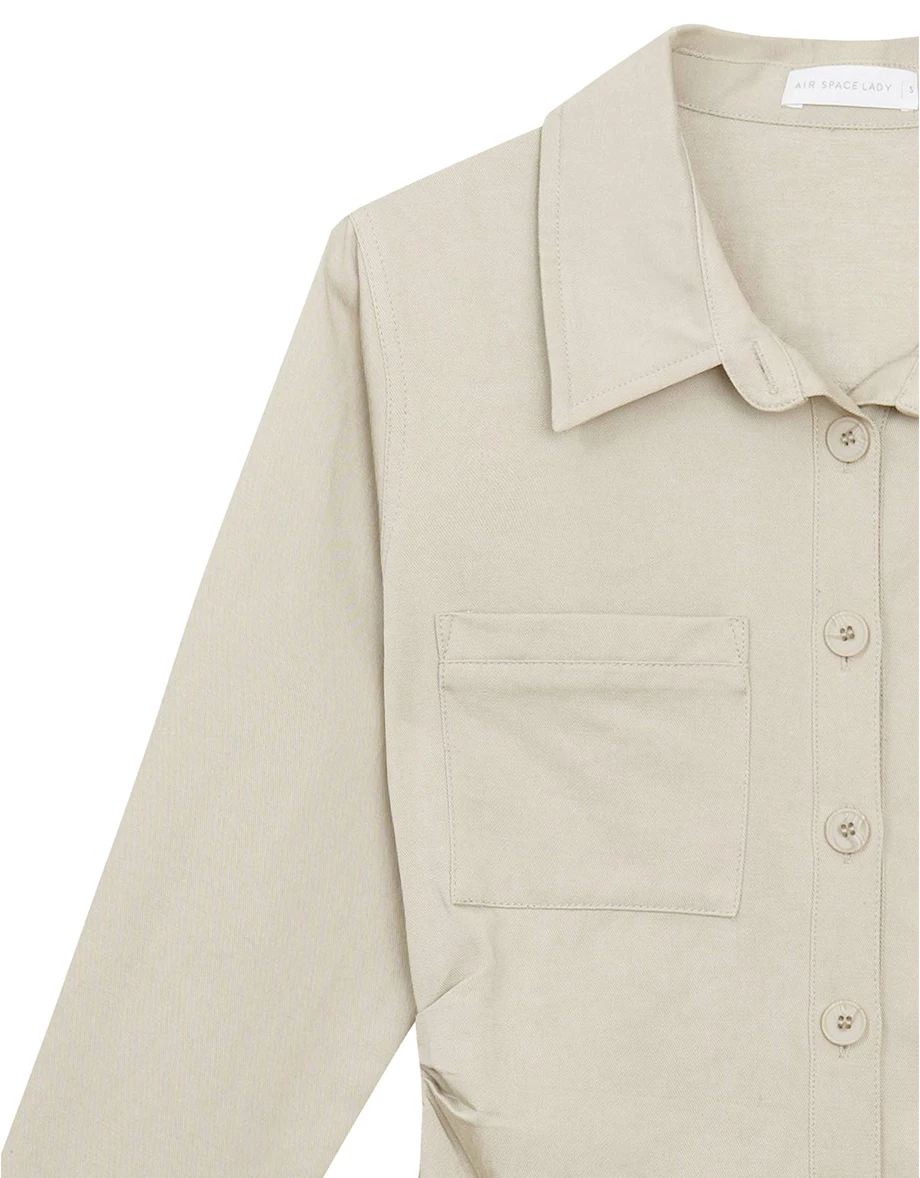 Fitted Waist Long Sleeve Button Down Shirt Dress