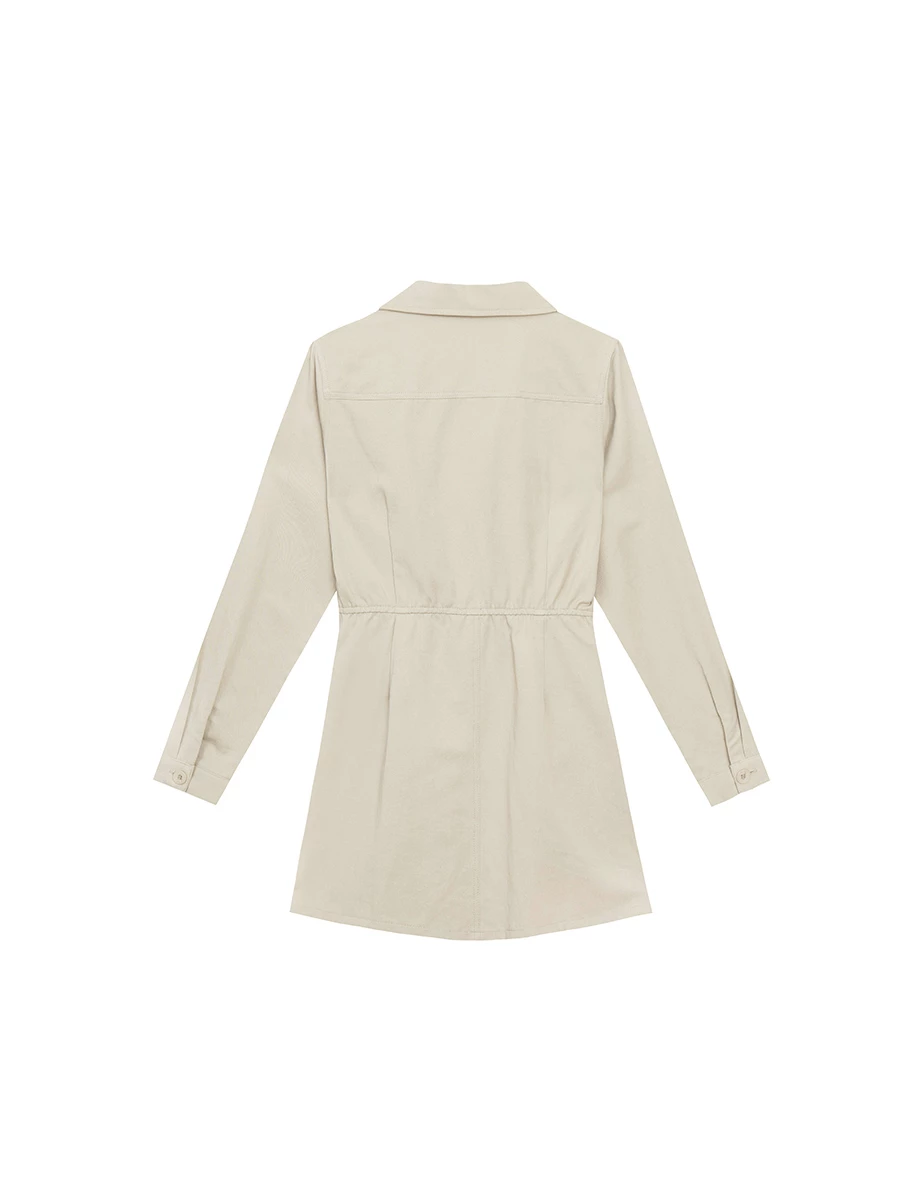 Fitted Waist Long Sleeve Button Down Shirt Dress