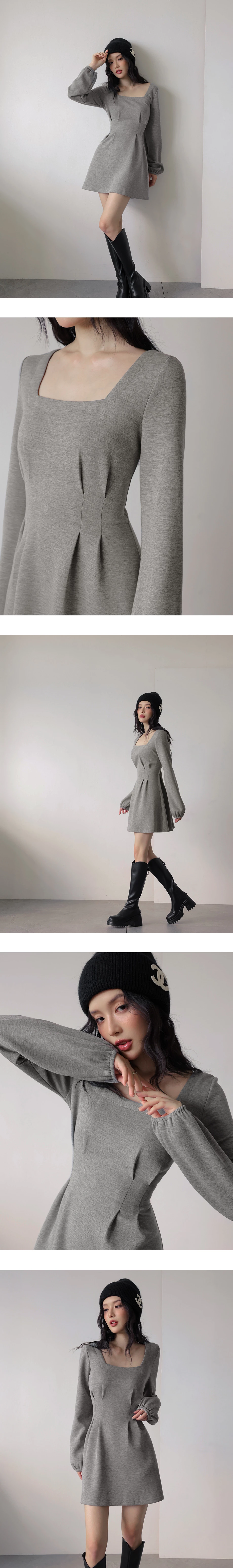 Sculpted Waist Square Neck Mini Dress