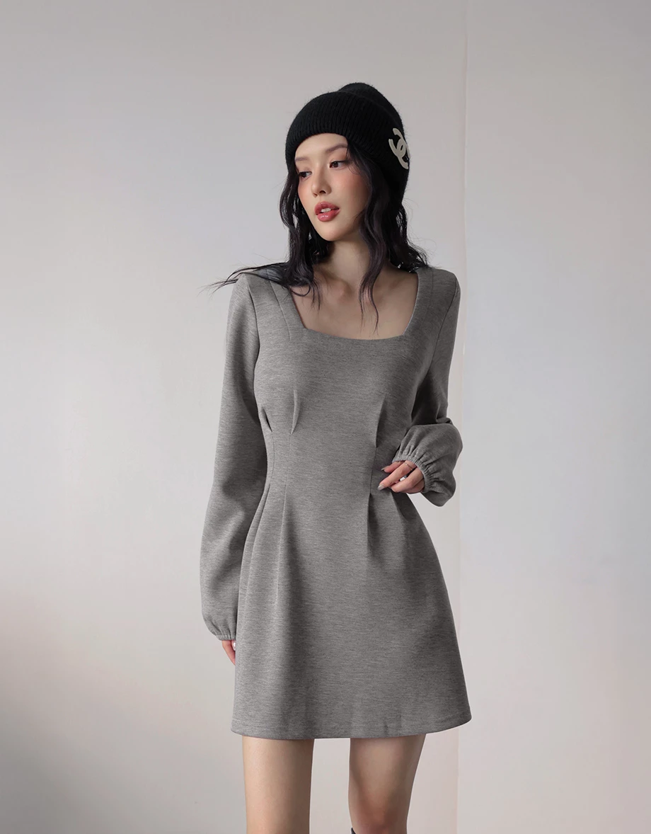 Sculpted Waist Square Neck Mini Dress