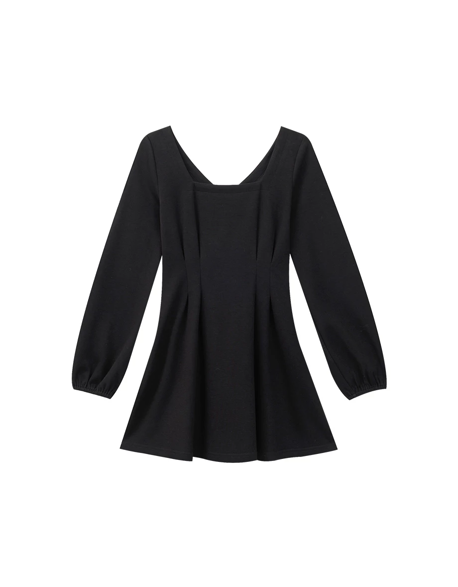 Sculpted Waist Square Neck Mini Dress