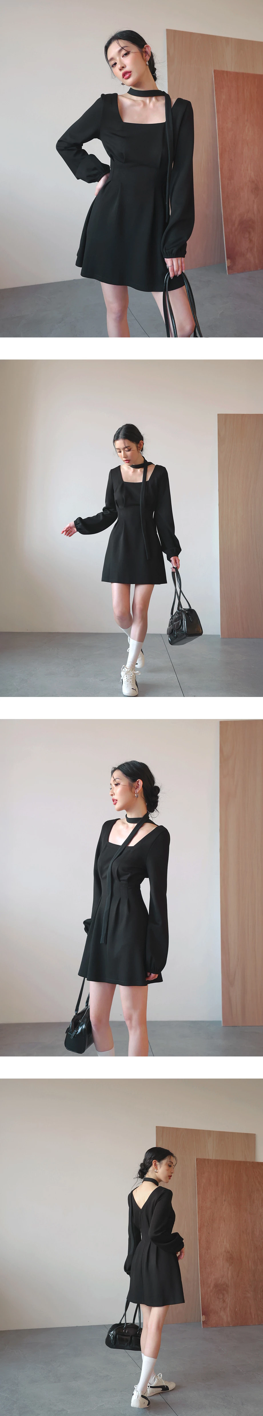 Sculpted Waist Square Neck Mini Dress