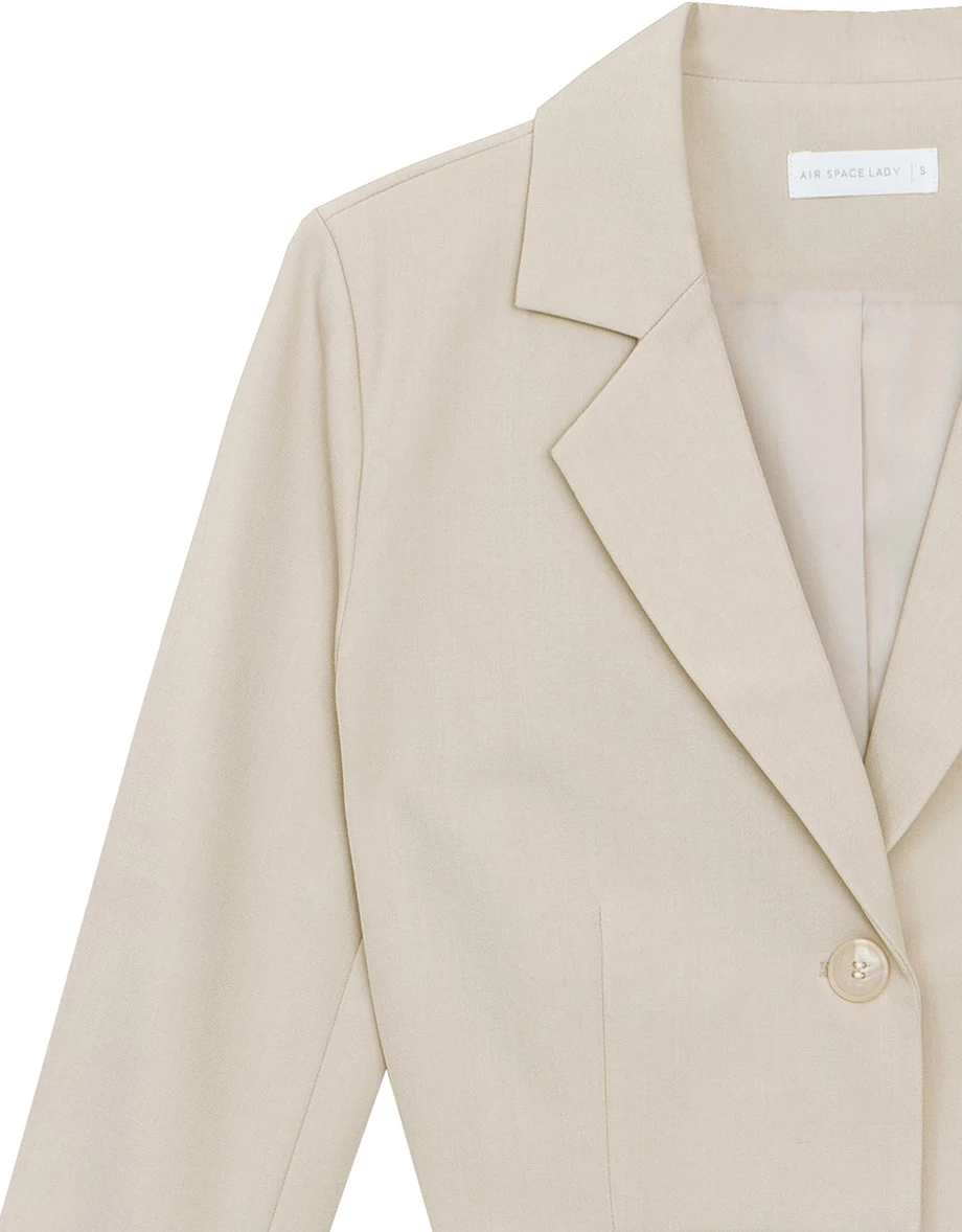Cropped Tailored Blazer Jacket with Single Button Closure (with Shoulder Pads)