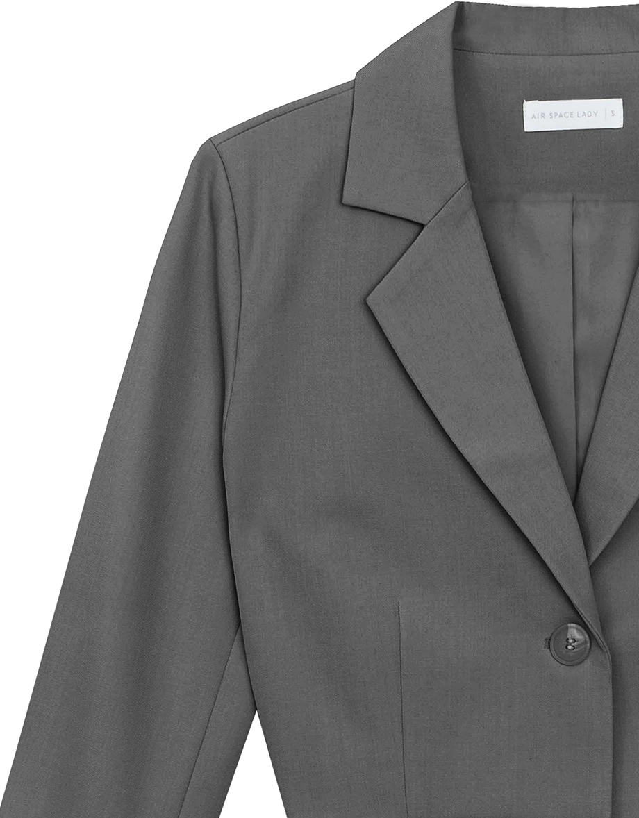 Cropped Tailored Blazer Jacket with Single Button Closure (with Shoulder Pads)