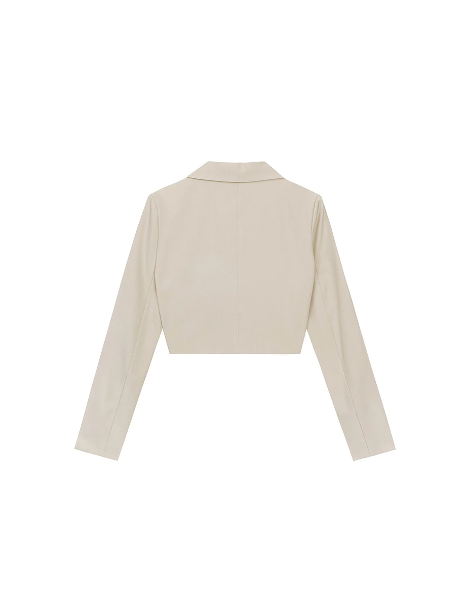 Cropped Tailored Blazer Jacket with Single Button Closure (with Shoulder Pads)