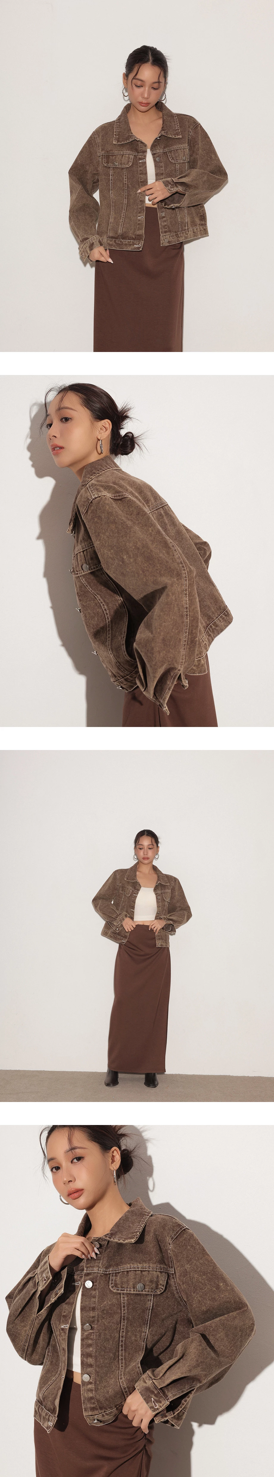 Classic Button Front Vintage Washed Jeans Denim Oversized Jacket