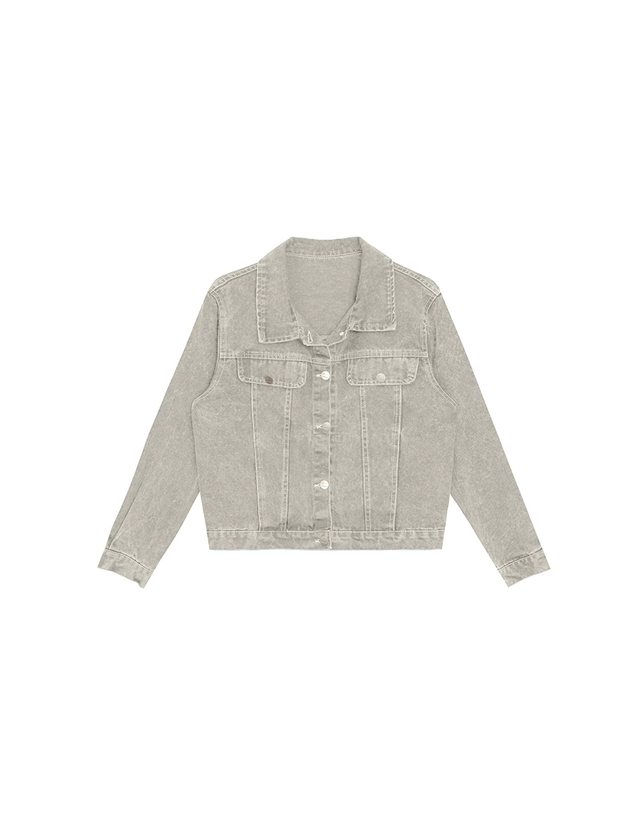 Classic Button Front Vintage Washed Jeans Denim Oversized Jacket