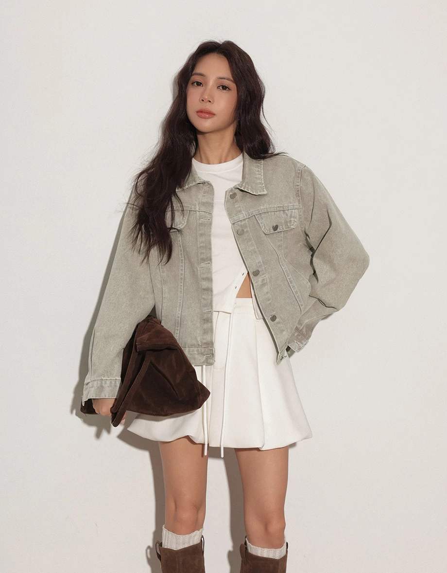 Classic Button Front Vintage Washed Jeans Denim Oversized Jacket