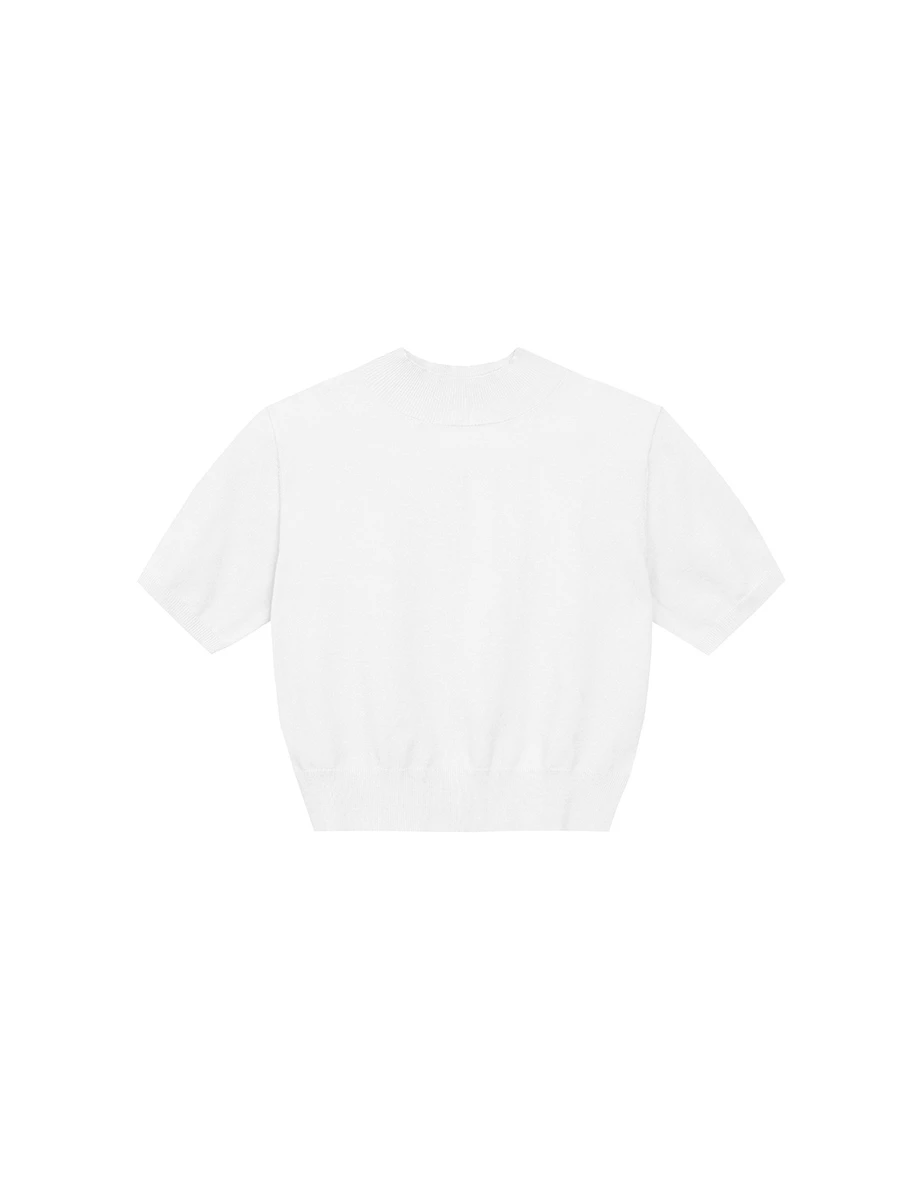 【Ling Cheng Design】Mock Neck Short Sleeve Fitted Ribbed Knit Top