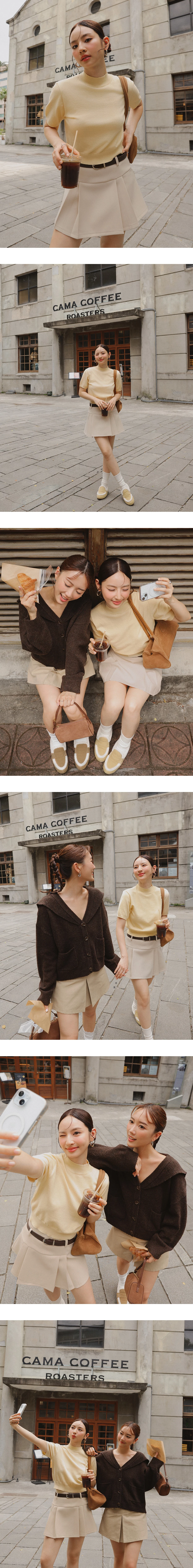 【Ling Cheng Design】Mock Neck Short Sleeve Fitted Ribbed Knit Top