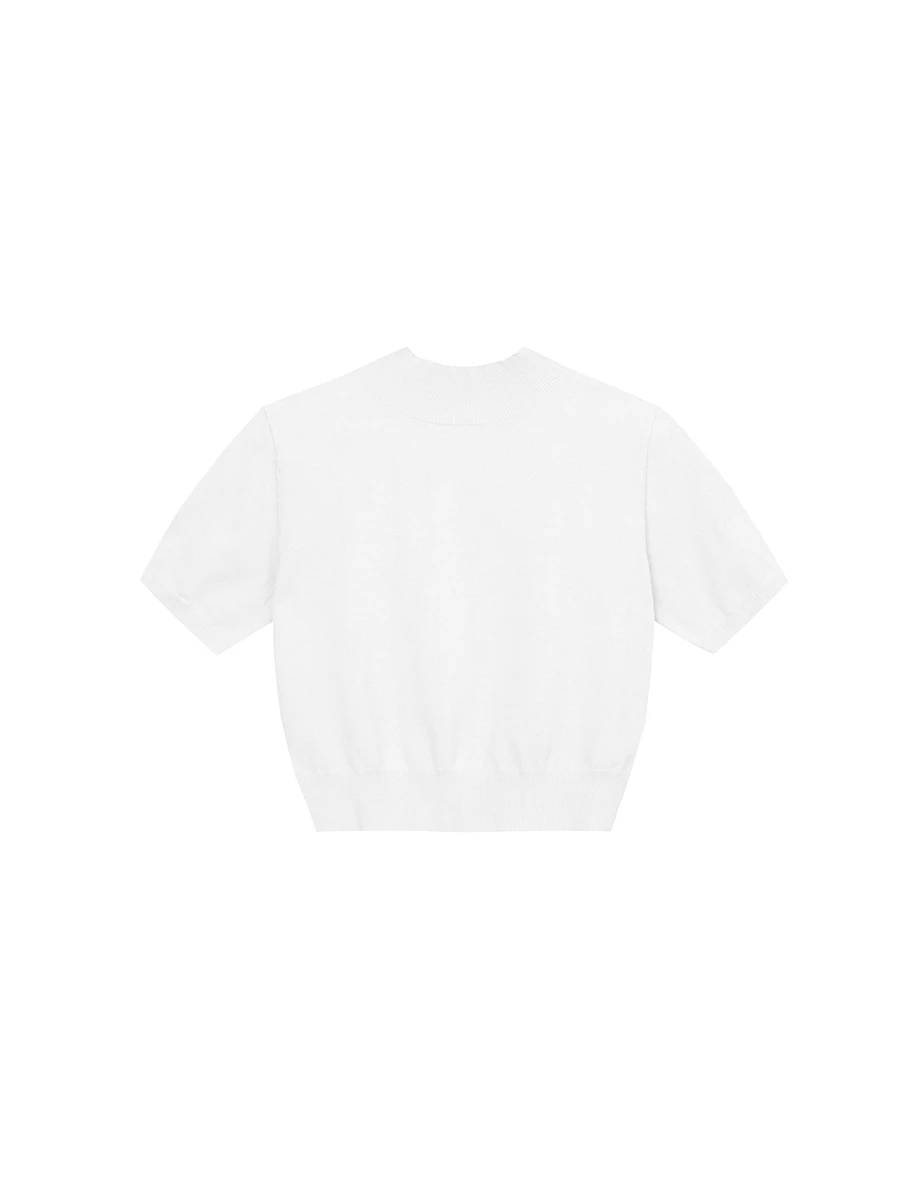 【Ling Cheng Design】Mock Neck Short Sleeve Fitted Ribbed Knit Top