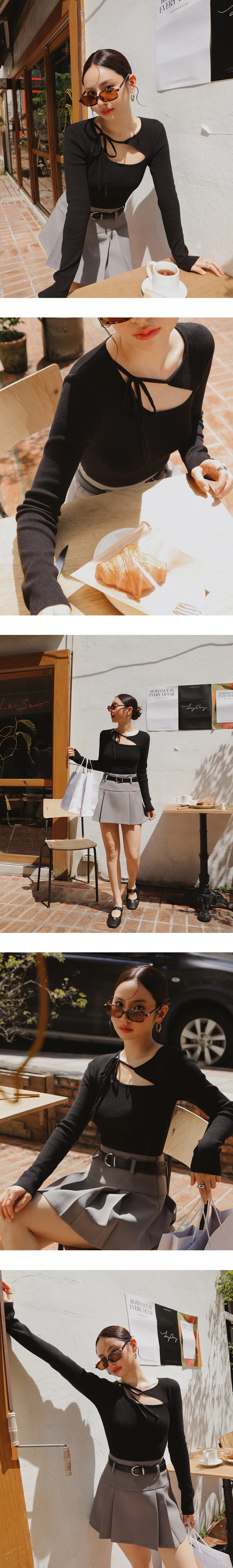【Ling Cheng Design】Asymmetric Front Tie Knit Long Sleeve Top