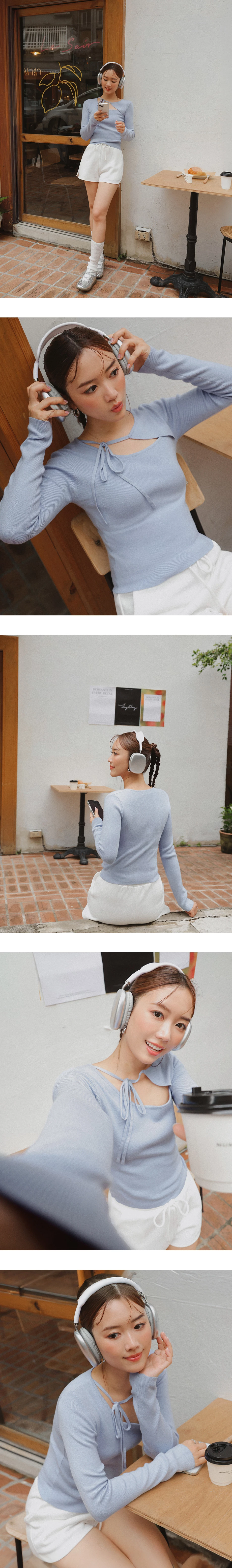 【Ling Cheng Design】Asymmetric Front Tie Knit Long Sleeve Top