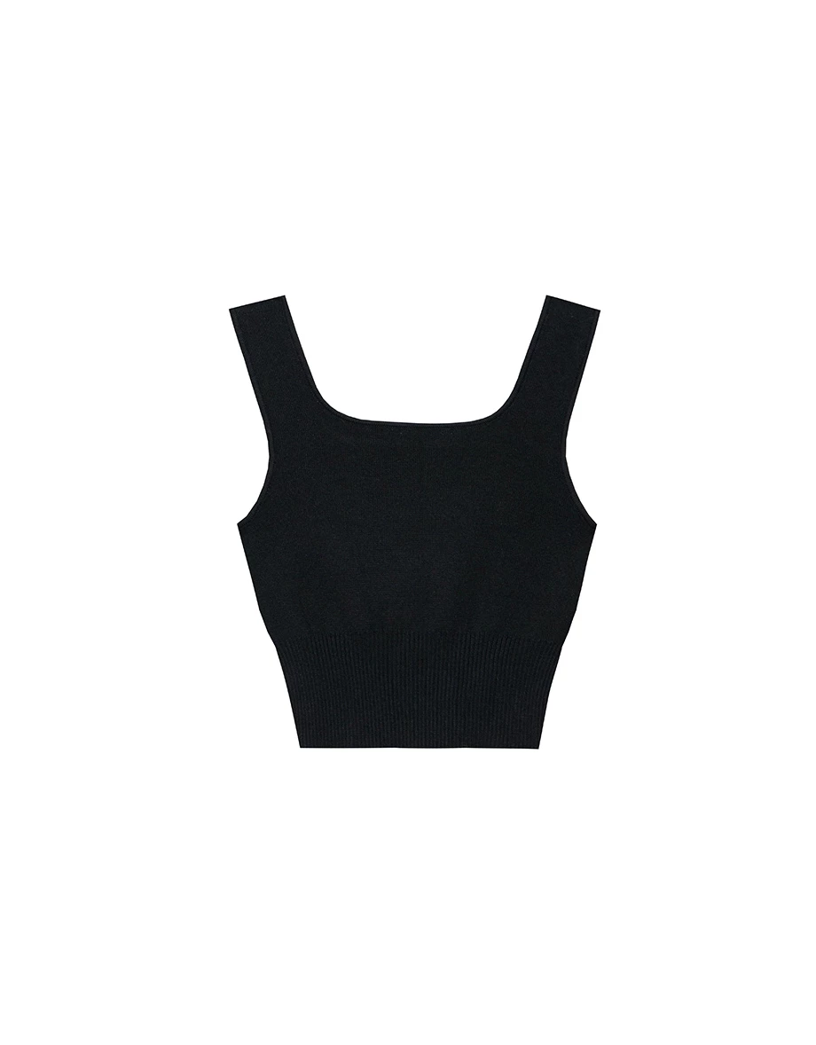 Square Neck Ribbed Knit Crop Tank Top with AIR SPACE Logo Embroidery