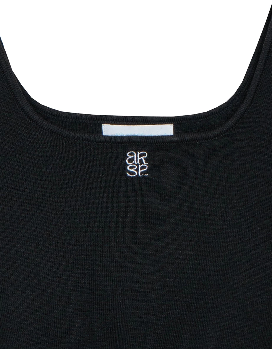 Square Neck Ribbed Knit Crop Tank Top with AIR SPACE Logo Embroidery