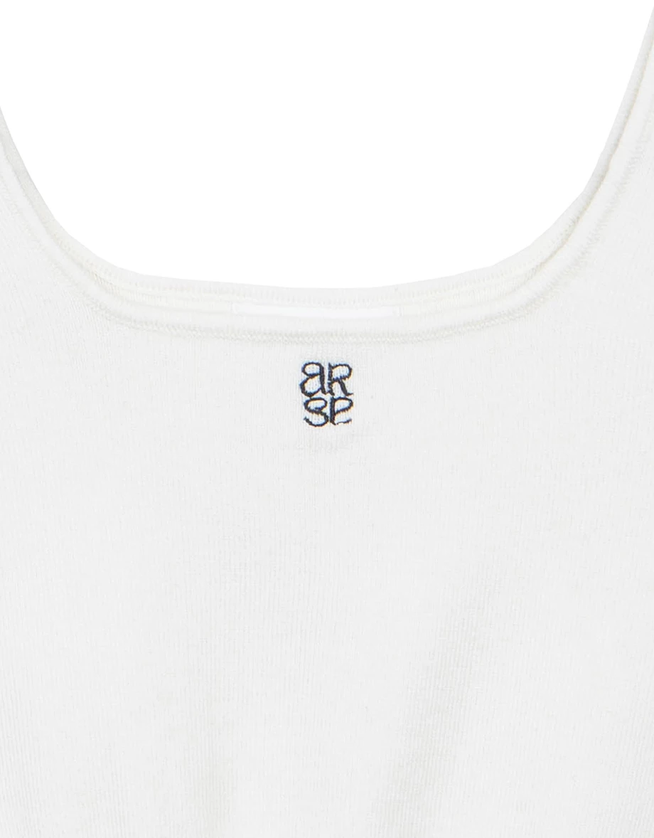 Square Neck Ribbed Knit Crop Tank Top with AIR SPACE Logo Embroidery