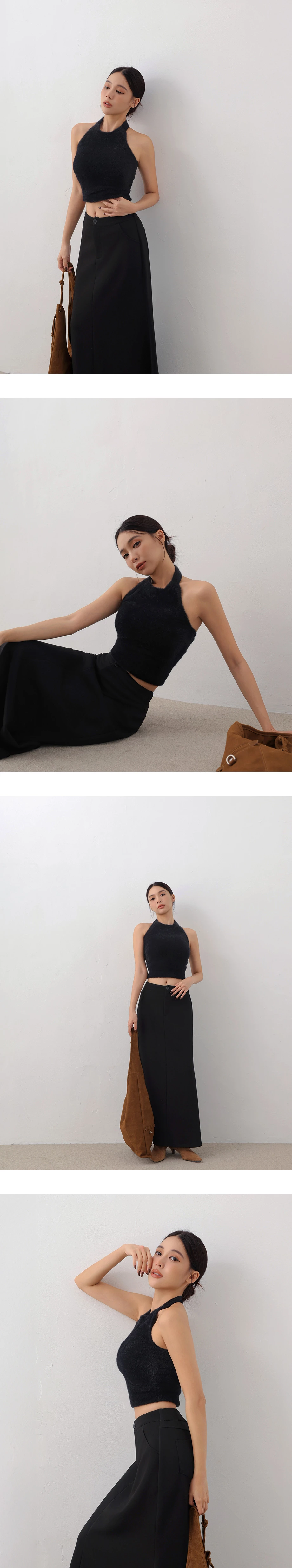 Fluffy Halter Neck Sleeveless Crop Padded Tank Top Fluffy Halter Neck Sleeveless Crop Padded Tank Top