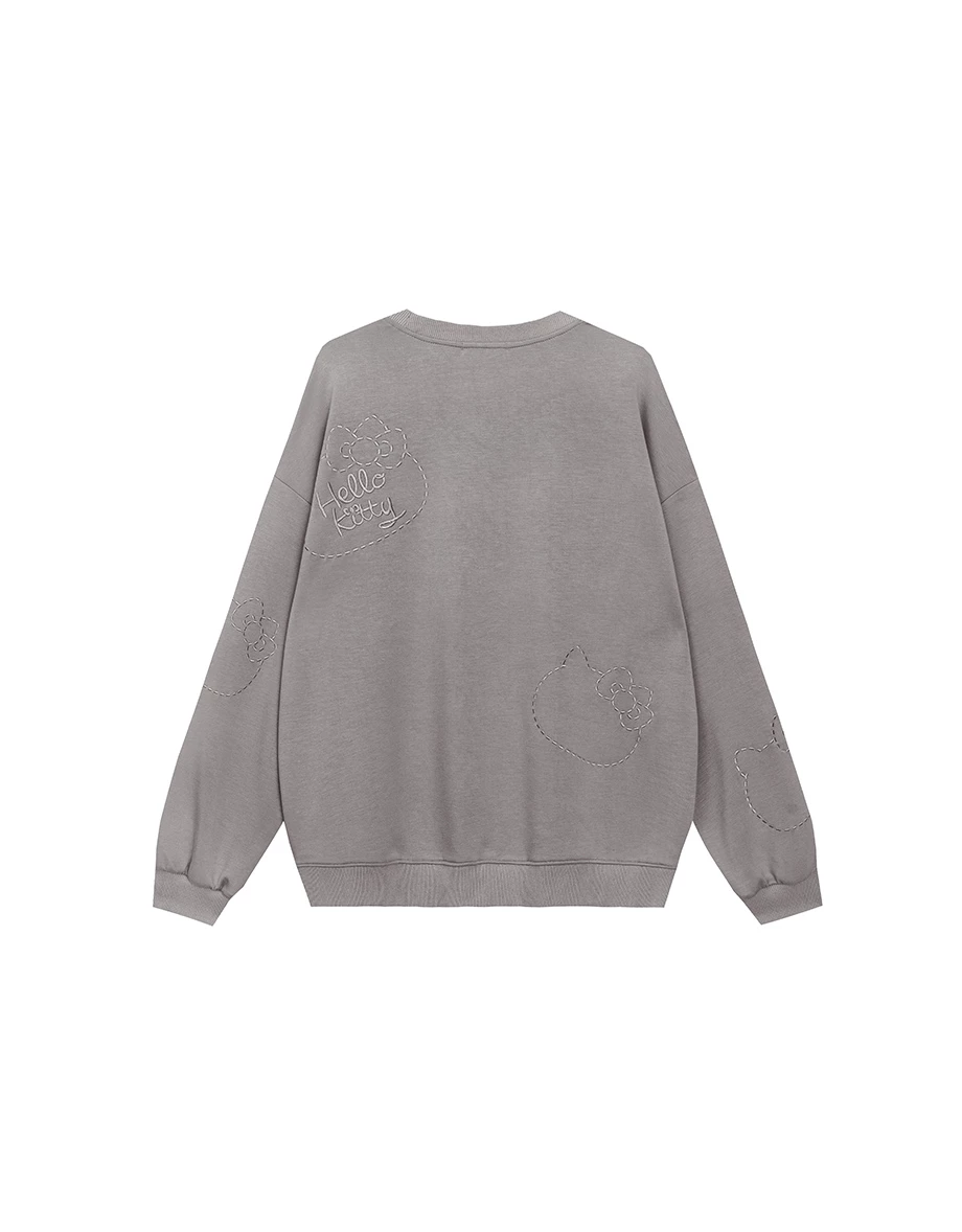 【SANRIO Collab】Oversized Cotton Sweatshirt with Hello Kitty Stitch Embroidery
