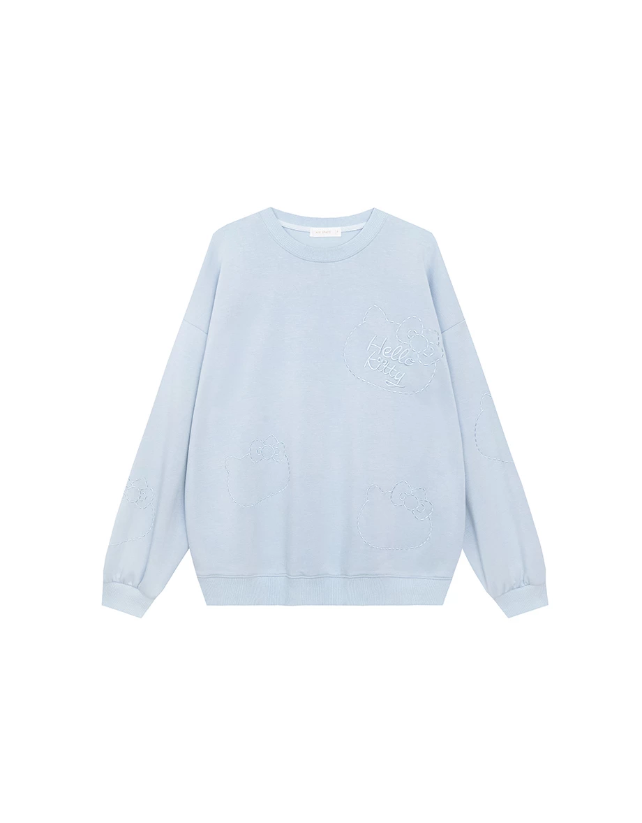 【SANRIO Collab】Oversized Cotton Sweatshirt with Hello Kitty Stitch Embroidery
