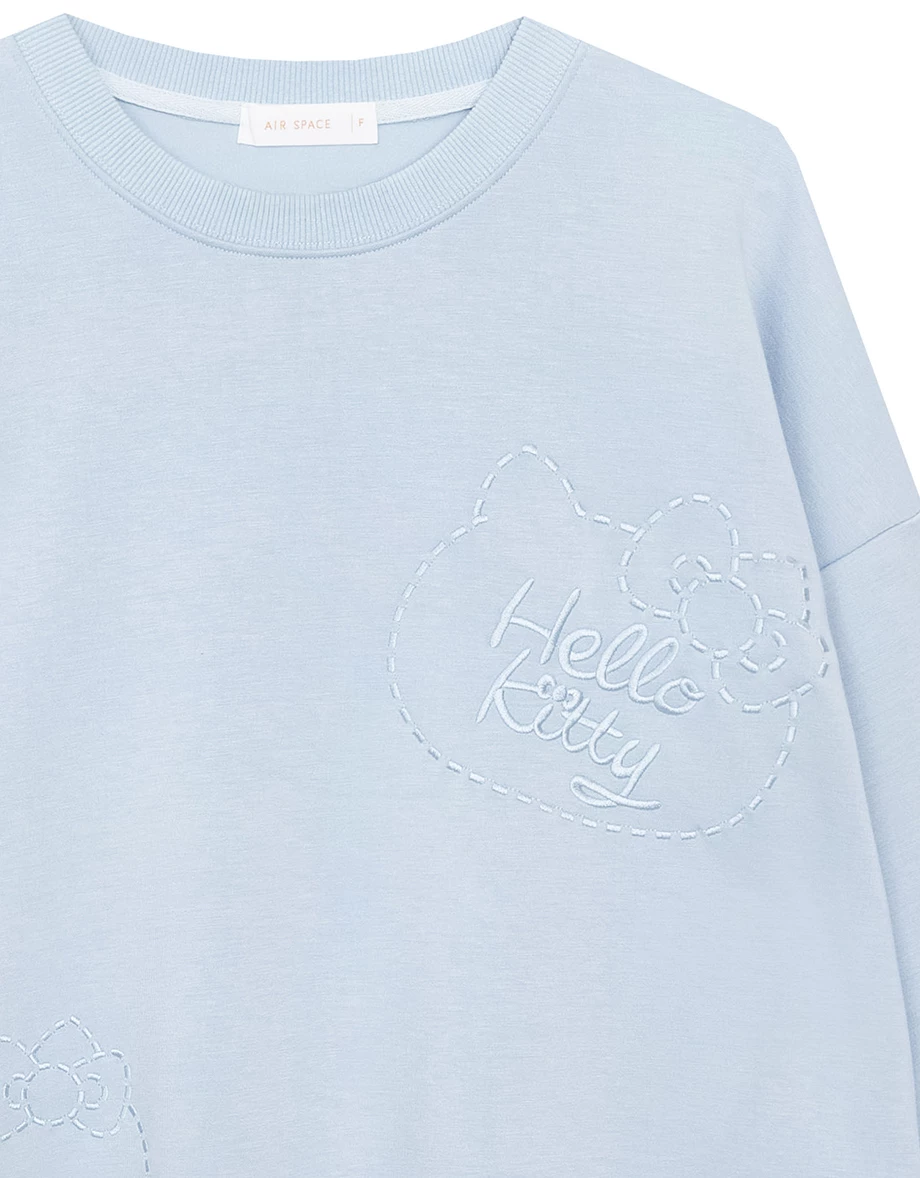 【SANRIO Collab】Oversized Cotton Sweatshirt with Hello Kitty Stitch Embroidery