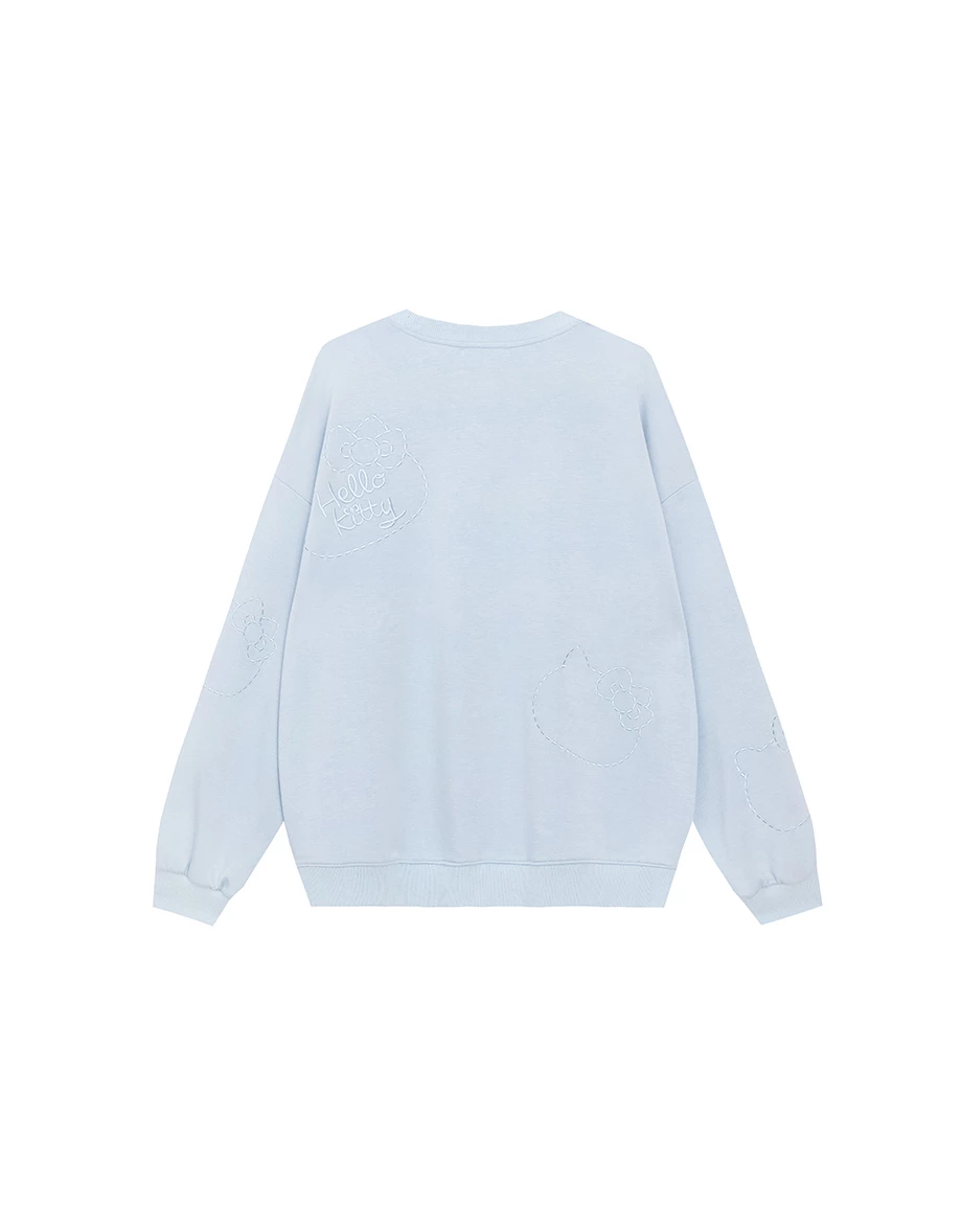 【SANRIO Collab】Oversized Cotton Sweatshirt with Hello Kitty Stitch Embroidery
