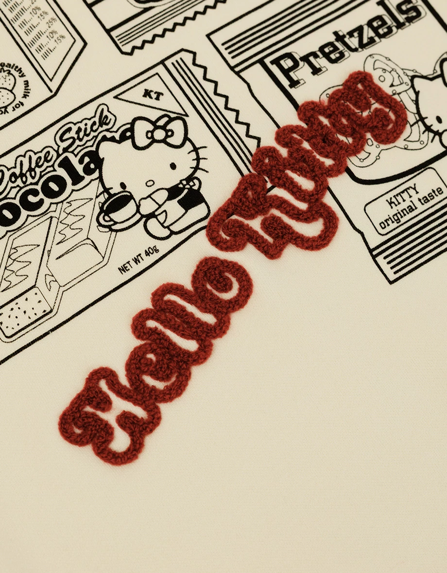 【Hello Kitty Collaboration】Soft Cotton Pullover Sweatshirt with Kitty Snack Graphic