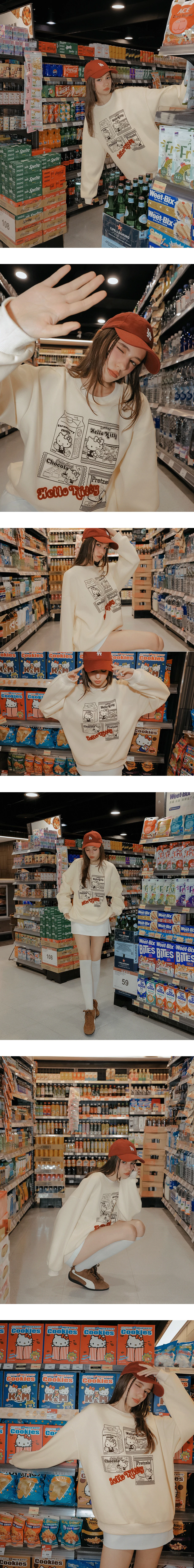 【Hello Kitty Collaboration】Soft Cotton Pullover Sweatshirt with Kitty Snack Graphic