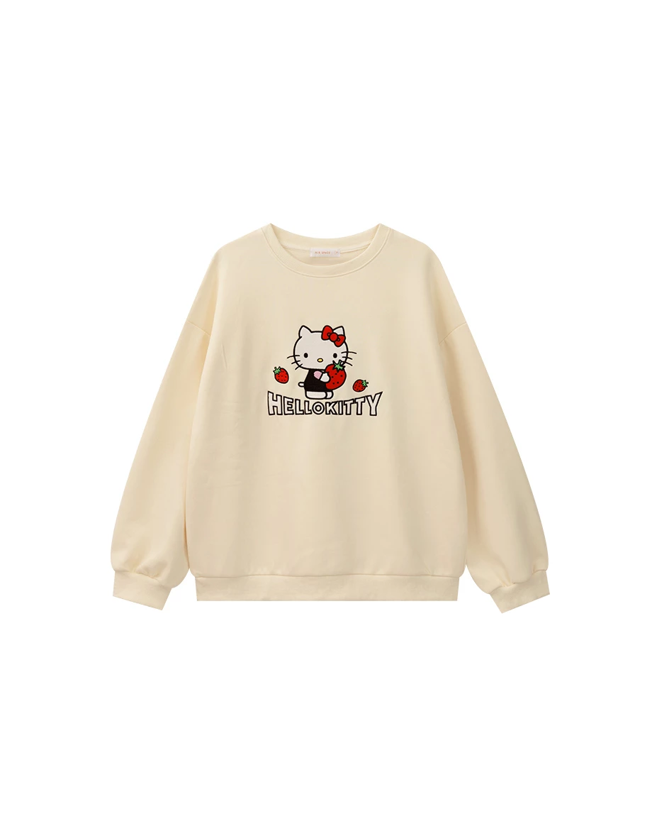 【Hello Kitty Collaboration】Embroidered Fleece Lined Oversized Sweatshirt