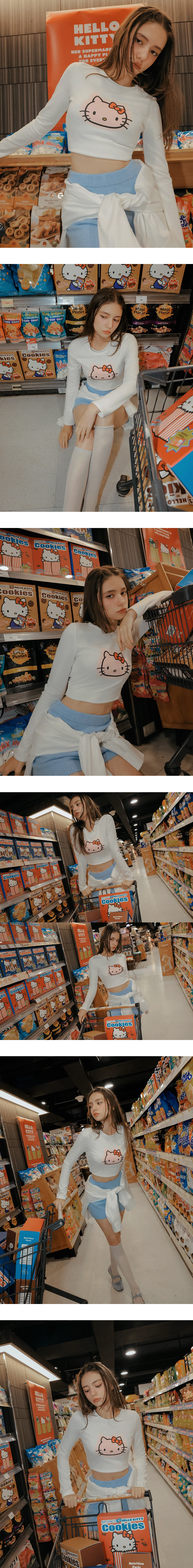 【Hello Kitty Collaboration】Classic Graphic Fitted Long Sleeve Top