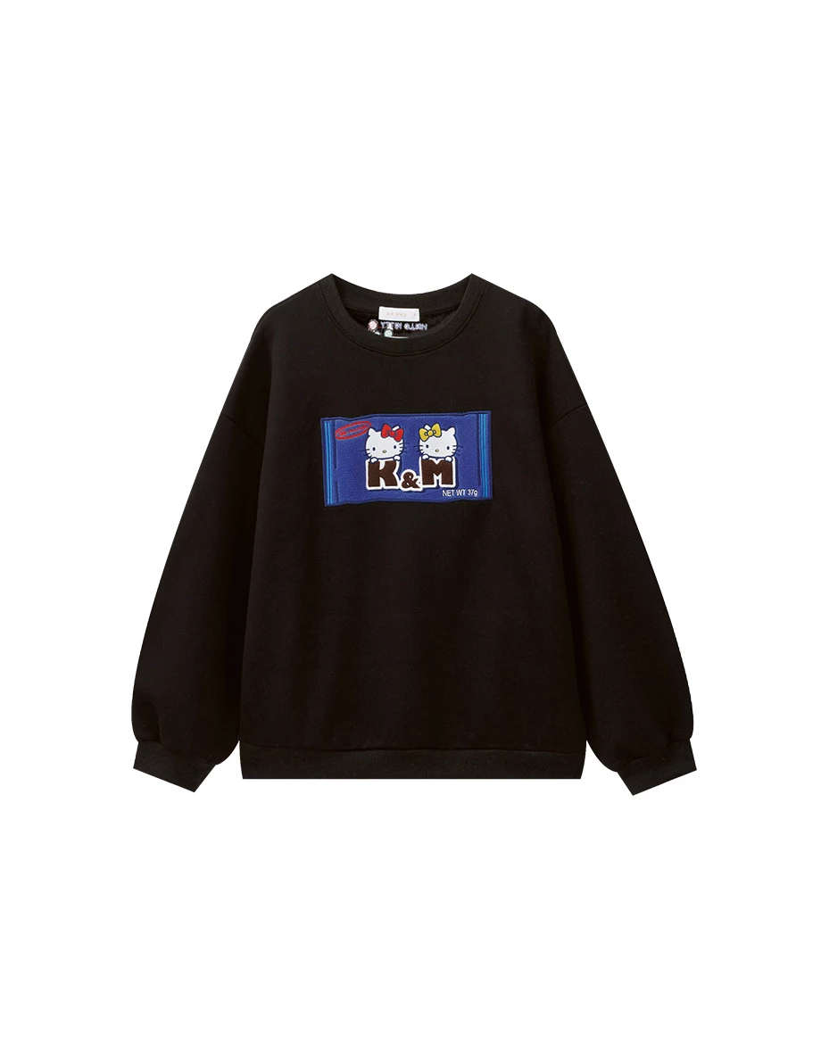 【Hello Kitty Collaboration】Contrast Patch Oversized Pullover Sweatshirt
