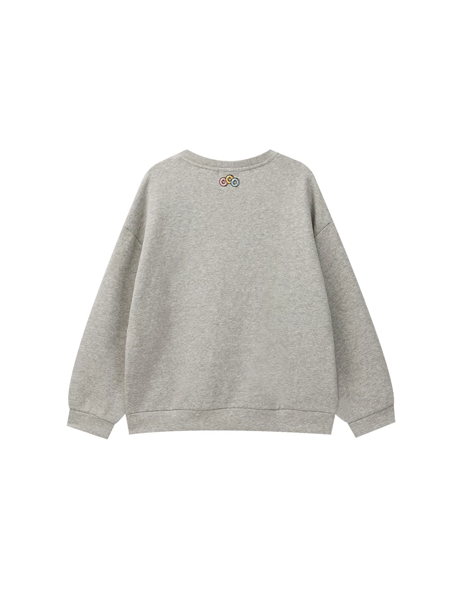 【Hello Kitty Collaboration】Plush Embroidered Graphic Crew Neck Sweatshirt