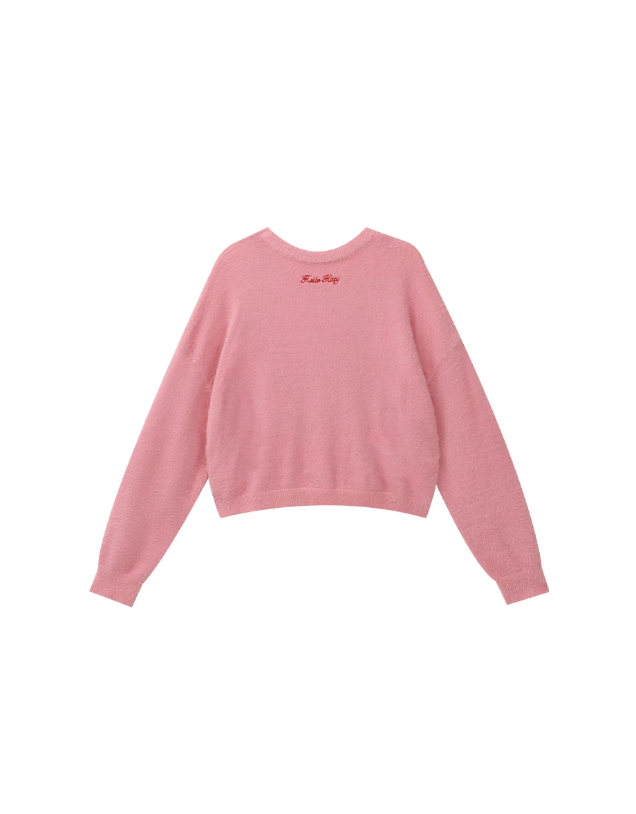 【Hello Kitty Collaboration】Plush Knit Crop Sweater with Kitty Motif