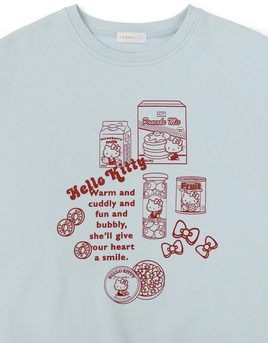 【Hello Kitty Collaboration】Vintage Inspired Graphic Print Fleece Oversized Pullover Sweatshirt