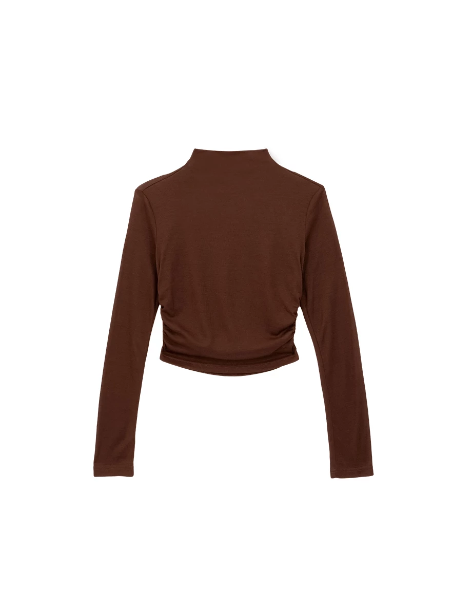 Fitted Mock Neck Long Sleeve Top with Side Ruched Detailing