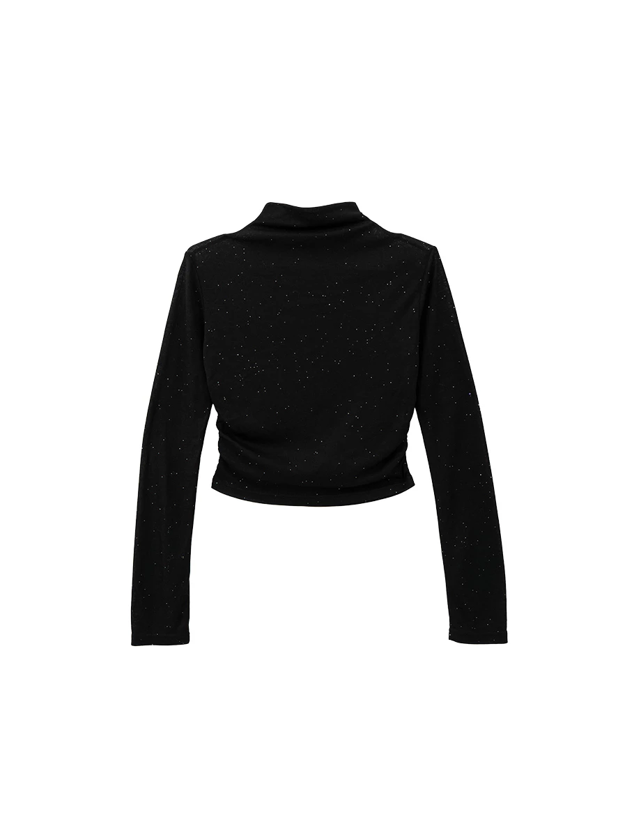 Fitted Mock Neck Long Sleeve Top with Side Ruched Detailing