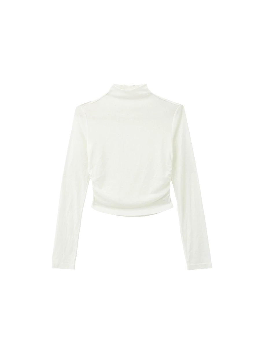 Fitted Mock Neck Long Sleeve Top with Side Ruched Detailing