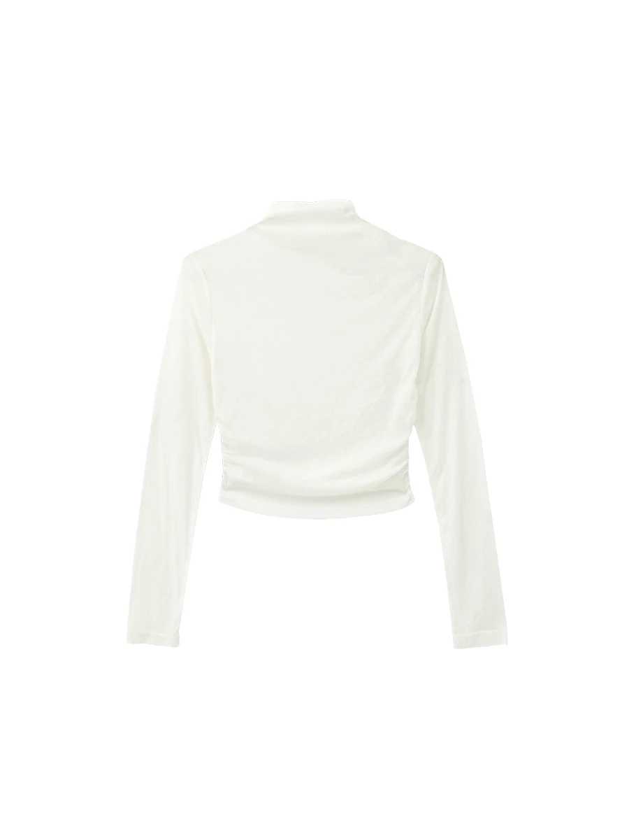 Fitted Mock Neck Long Sleeve Top with Side Ruched Detailing
