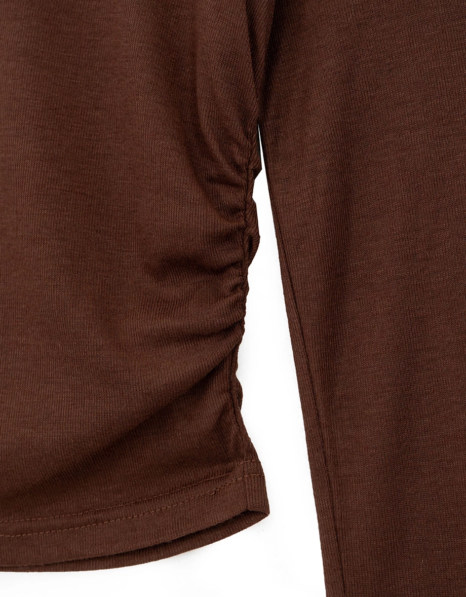 Fitted Mock Neck Long Sleeve Top with Side Ruched Detailing