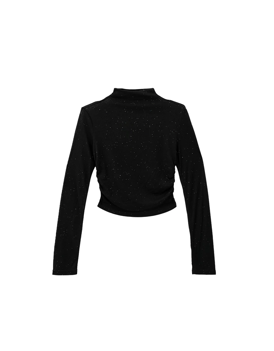 Fitted Mock Neck Long Sleeve Top with Side Ruched Detailing