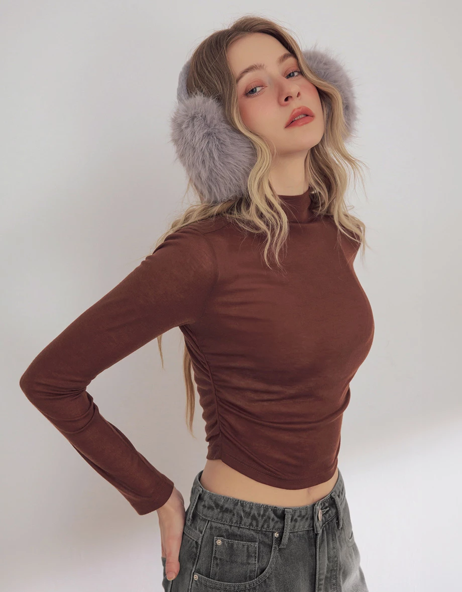 Fitted Mock Neck Long Sleeve Top with Side Ruched Detailing