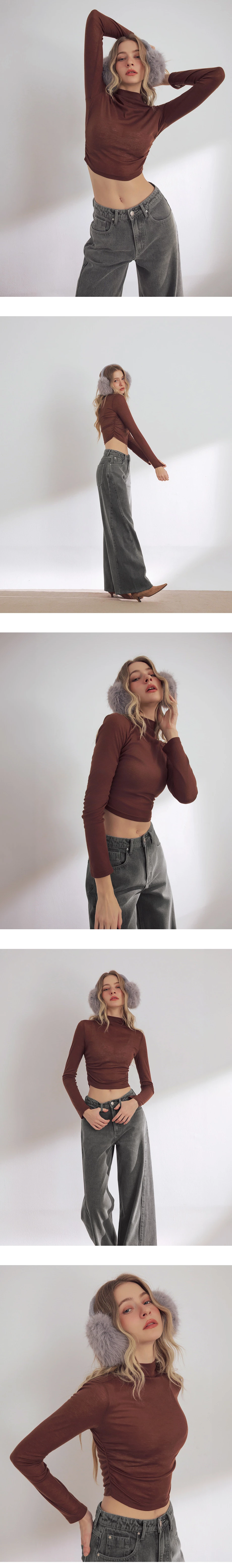 Fitted Mock Neck Long Sleeve Top with Side Ruched Detailing