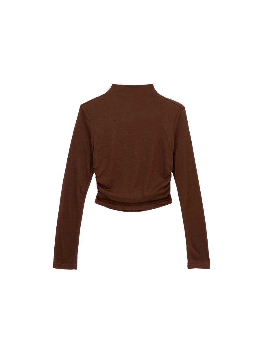 Fitted Mock Neck Long Sleeve Top with Side Ruched Detailing