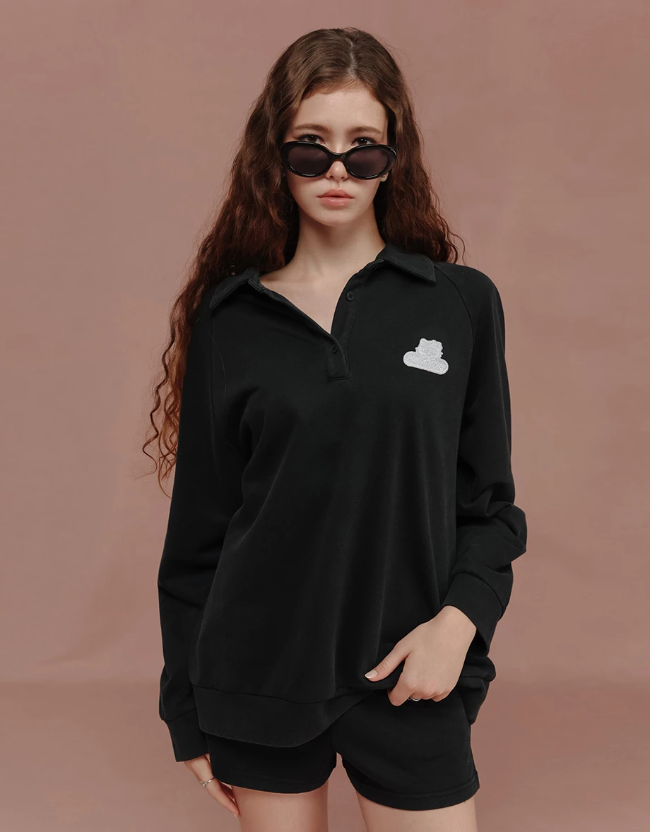 【SANRIO Collab】Hello Kitty Oversized Polo Shirt with Embroidered Patch