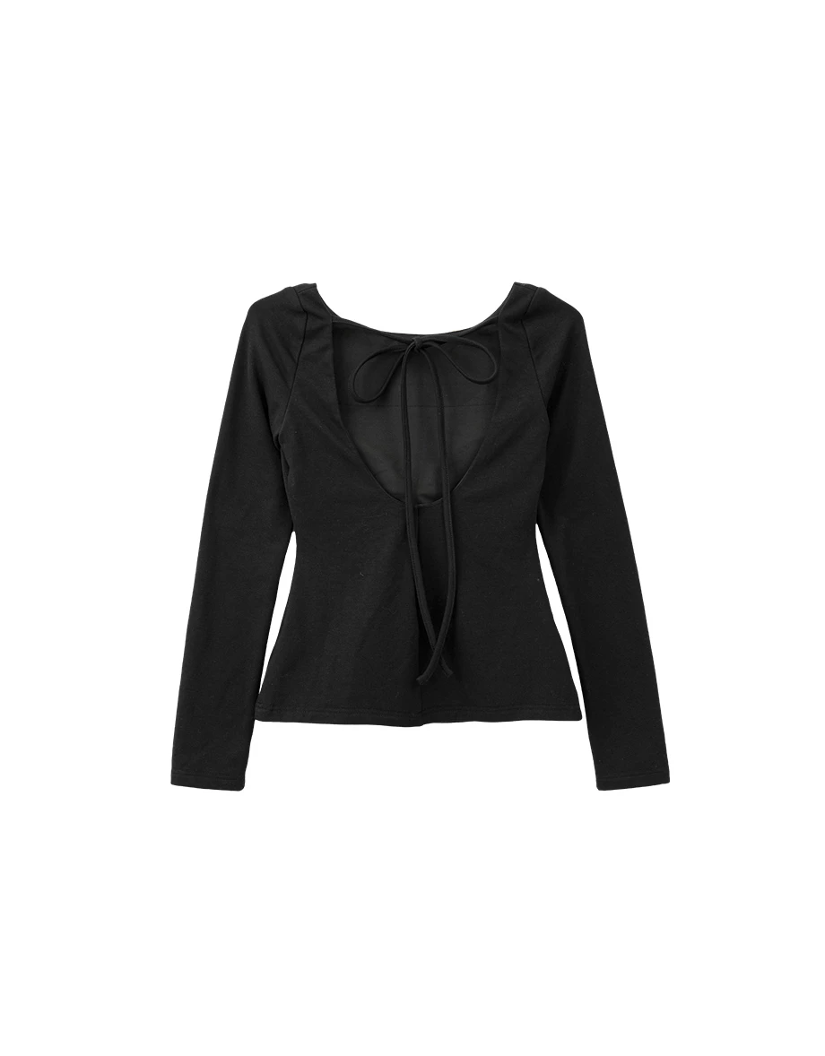 【Heat Tech】Open Back Tie Detail Long Sleeve Padded Bra Top