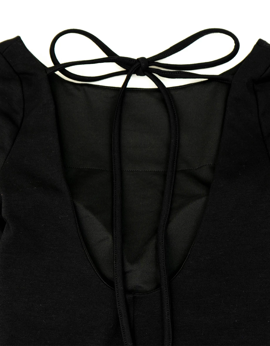 【Heat Tech】Open Back Tie Detail Long Sleeve Padded Bra Top